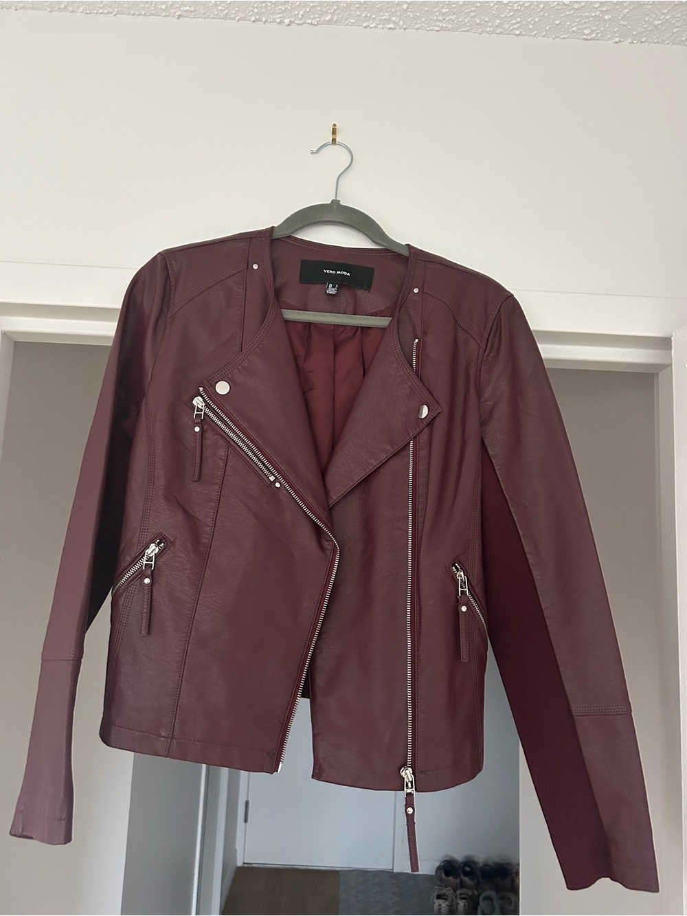 Vero Moda Wine/ Burgundy Faux Leather Moto Jacket